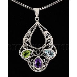 Beautiful 4.82g Silver Multi Precious Stone Pendant 3.6