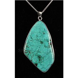 117.05CTW BIG SLICE TURQUOISE IN SILVER BEZEL PENDANT