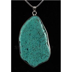114.54CTW BIG SLICE TURQUOISE IN SILVER BEZEL PENDANT