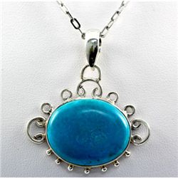 Natural Blue Turquiose Gemstone Sterling Silver Pendant