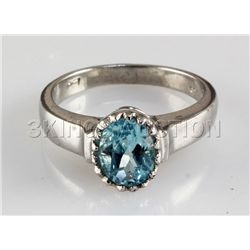 Simple 18.30CTW Oval Blue Zircon Silver Ring