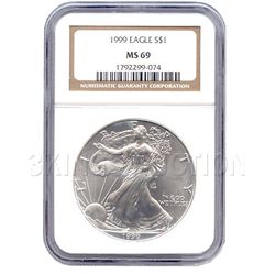 Certified Uncirculated Silver Eagle 1999 MS69
