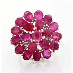 46.55CTW Flower Cluster Pink Ruby Silver Ring