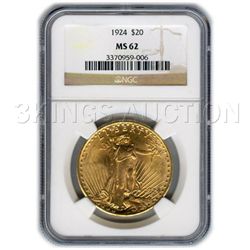 Certified $20 St Gaudens MS62 (Dates Our Choice)