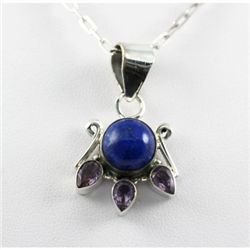 26.ctw Lapis & Amethyst Silver Pendant