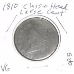 1810 LARGE CENT CLASSIC HEAD RED BOOK VALUE IS $175.00 *RARE VERY GOOD GRADE EARLY CENT*!!