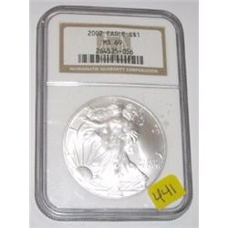 2002 CERTIFIED SILVER EAGLE 1oz .999 SILVER *RARE CERTIFIED MS-69 BY NGC HIGH GRADE*
