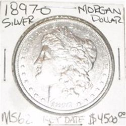 1897-0 MORGAN SILVER DOLLAR RED BOOK VALUE IS $4500.00 *EXTREMELY RARE KEY DATE MS-62 GRADE*!!