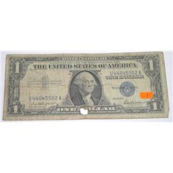 1957 SERIES $1 SILVER CERTIFICATE SERIAL #U44045502A *NICE EARLY U.S. BILL!!