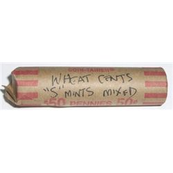 ROLL OF ALL "S" MINT WHEAT PENNIES 50 TOTAL *UNSEARCHED MIXED DATES & GRADES* ROLL CAME OUT OF SAFE!