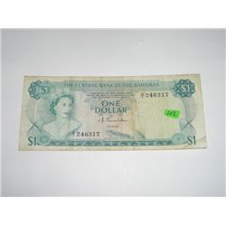 1974 RARE ONE DOLLAR BAHAMAS BILL SERIAL #246317 *RARE NICE OCEAN SCENE ON REVERSE BILL!!