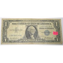 1957 SERIES $1 SILVER CERTIFICATE BILL SERIAL #L68746138A *NICE EARLY U.S. BILL*!!