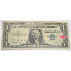 1957 SERIES B $1 SILVER CERTIFICATE BILL SERIAL #U36149142A *NICE EARLY U.S. BILL*!!