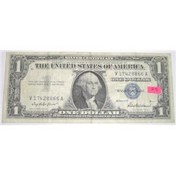 1957 SERIES $1 SILVER CERTIFICATE BILL SERIAL #V17428866A *NICE EARLY U.S. BILL*!!