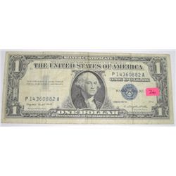 1957 SERIES A $1 SILVER CERTIFICATE BILL SERIAL #P14360882A *NICE EARLY U.S. BILL*!!