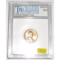 1958-D SMALL DATE RED LINCOLN CENT *RARE CERTIFIED MS-66 BY TGS