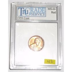 1959 RED LINCOLN CENT *RARE CERTIFIED MS-66 BY TGS*!!