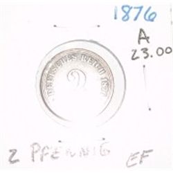 1876 2 PFENNIG COIN WORLD BOOK VALUE IS $23.00 *RARE EXTRA FINE GRADE*!!
