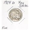 Image 1 : 1924-D BUFFALO NICKEL RED BOOK VALUE IS $50.00 *RARE KEY DATE FINE GRADE NICE EARLY 5 CENT*!!