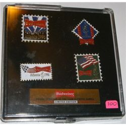 1996 ATLANTA OLYMPIC BUDWEISER 4 PIN LIMITED EDITION SET *SET COMES WITH CERTIFICATE OF AUTHENTICITY