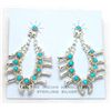 Image 1 : Navajo Turquoise Sterling Silver Squash Blossom Earrings - Larry Curley