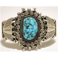 Old Pawn Navajo Spider Web Kingman Turquoise Sterling Silver Cuff Bracelet - DM