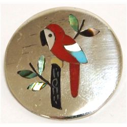 Zuni Multi-Stone Inlay Macaw Sterling Silver Pendant & Pin - Sanford Edaakie