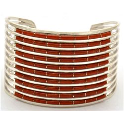 Zuni Coral Sterling Silver Bracelet - Anselm Wallace