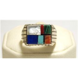 Navajo Multi-Stone Inlay Sterling Silver Men's Ring - Ray Jack