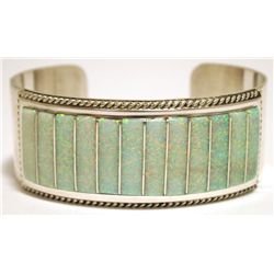 Zuni White/Pink Opal Inlay Sterling Silver Cuff Bracelet - Emery Lalacito