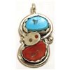 Image 1 : Zuni Coral & Turquoise Sterling Silver Snake Pendant - Effie Calavaza