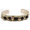 Image 1 : Zuni Onyx Sterling Silver Coral-Eyed Snake Cuff Bracelet - Effie Calavaza
