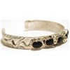 Image 2 : Zuni Onyx Sterling Silver Coral-Eyed Snake Cuff Bracelet - Effie Calavaza