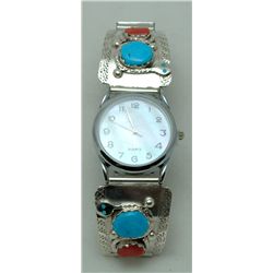 Zuni Coral and Turquoise Men's Watch - Effie Calavaza