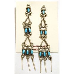 Zuni Turquoise Sterling Silver Dangle Post Earrings - Advance Cachini