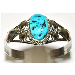 Navajo Sleeping Beauty Turquoise Sterling Silver Cuff Bracelet - Mary Ann Spencer