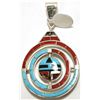 Image 2 : Zuni Multi-Stone Inlay Sun Face Sterling Silver Gyroscopic Pendant - Don Dewa