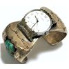 Image 1 : Old Pawn Turquoise Sterling Silver Cuff Bracelet Women's Watch with Timex Face