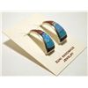 Image 3 : Zuni Multi-Stone Inlay Sterling Silver Curved Post Earrings - C.S. Lonjose