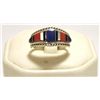 Image 1 : Zuni Multi-Stone Channel Inlay Sterling Silver Men's Ring - D. Panteah