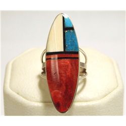 Navajo Multi-Stone Inlay Sterling Silver Women's Ring - Harold Smith