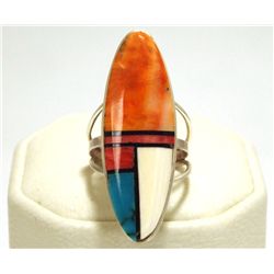 Navajo Multi-Stone Inlay Sterling Silver Women's Ring - Harold Smith