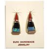 Image 1 : Zuni Multi-Stone Inlay Sterling Silver Curved Post Earrings - C.S. Lonjose