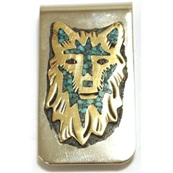 Navajo Turquoise & 12k Gold Fill Wolf Money Clip - Richard Singer