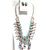 Image 1 : Zuni Coral & Turquoise Snake Squash Blossom Sterling Silver Necklace & Earrings Set - Effie Calavaza