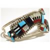 Image 2 : Zuni Multi-Stone Inlay Rainbow Kachina Sterling Silver Cuff Bracelet - Herbert Cellicion