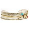 Image 1 : Navajo Turquoise & Coral 12k Gold Fill over Sterling Silver Feather Cuff Bracelet - Virgil Reader