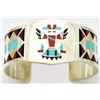 Image 1 : Zuni Multi-Stone Inlay Knifewing Kachina Sterling Silver Cuff Bracelet - Fred & Lolita Natachu