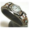 Image 1 : Zuni Multi-Stone Inlay Owl Sterling Silver Women's Watch - Pitkin Natewa