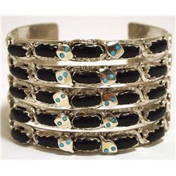 Zuni Onyx Sterling Silver Snake Cuff Bracelet - Effie Calavaza